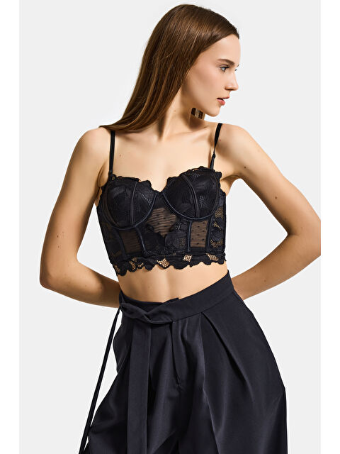 It's Basic Kadın Siyah w5 Balenli Güpür Dantel Detaylı Askılı Özel Tasarım Büstiyer - S000520679-19351
