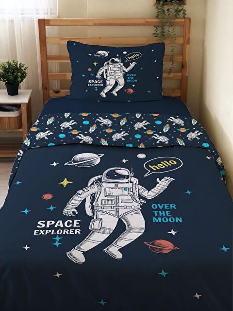 Evmila Çift Taraflı Astronot Desenli Çarşafsız Takım Tek Kişilik Nevresim Takımı 160x220 Cm - S000123262-23173