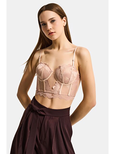 It's Basic Kadın Pembe Bej w5 Balenli Güpür Dantel Detaylı Askılı Özel Tasarım Büstiyer - S000520680-20024