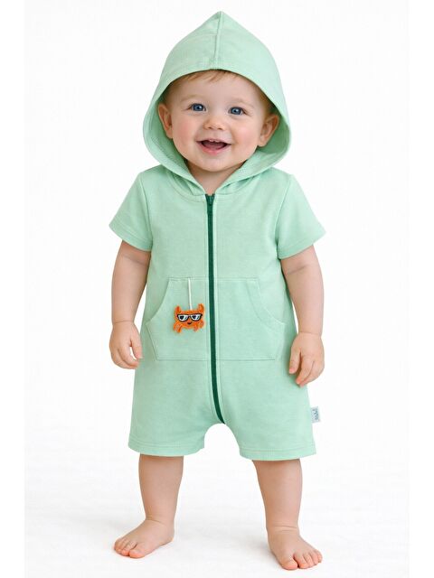 Kidex's Unisex Bebek Yazlık Kapüşonlu Tulum Pamuklu Fermuarlı Tulum