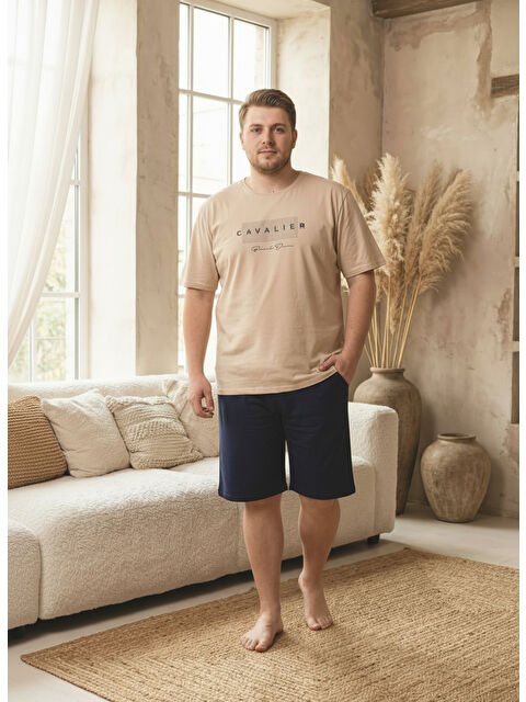 SEBOTEKS %100 Pamuklu Kısa Kollu Cepli Büyük Beden Erkek Şortlu Pijama Takımı 2014 - S000519268-19928