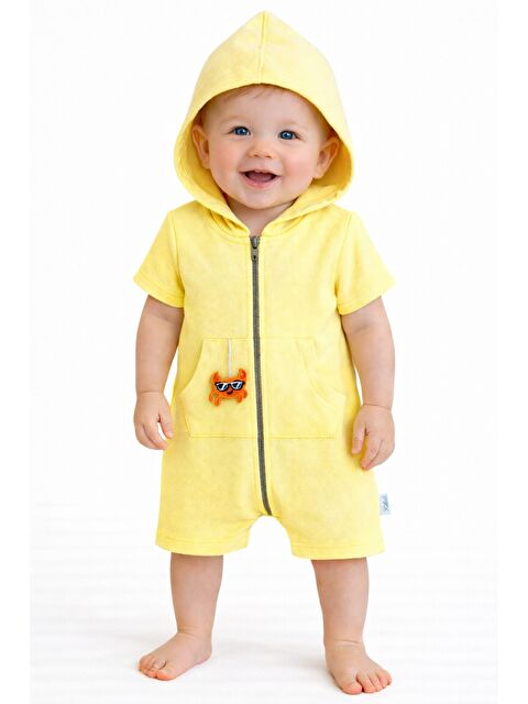 Kidex's Unisex Bebek Yazlık Kapüşonlu Tulum Pamuklu Fermuarlı Tulum