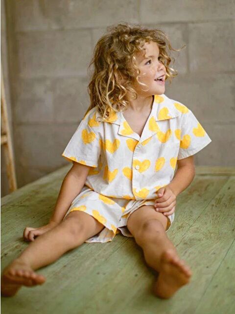 Magu Kız Çocuk Kısa Kollu Düğmeli Gömlek Ve Şort İkili Takım – Kalpli Desen - S000379659-20072