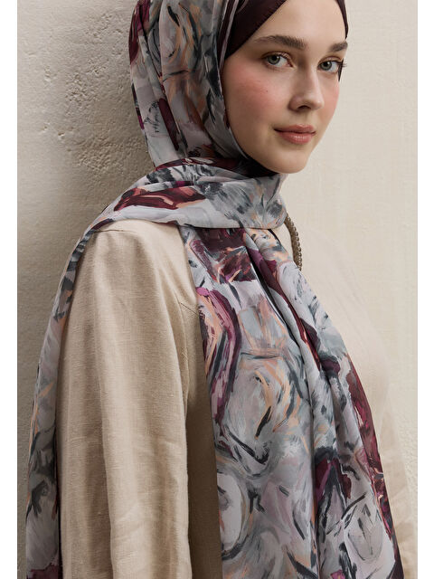 Fresh Scarfs Margot Desen İpek Krep Şal Koyu Bordo - S000420433-19952