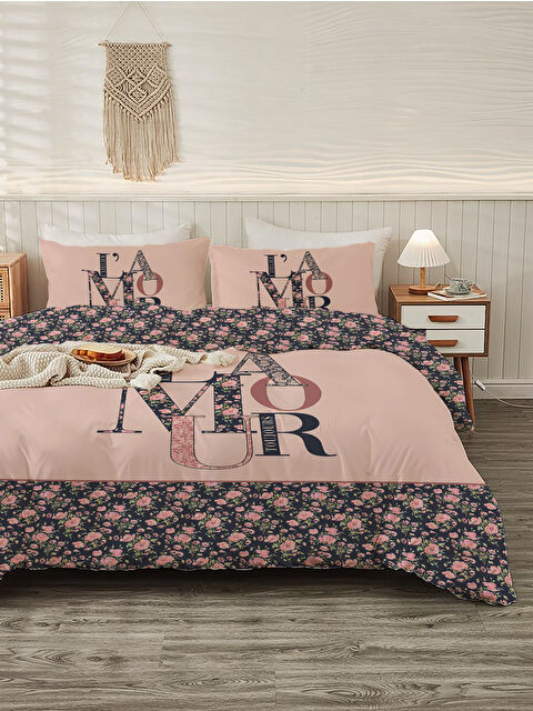 Evmila Modern Desenli Baskılı Çift Kişilik 200x220 Cm 2 Adet 50x70cm Nevresim Takımı - S000285971-23173