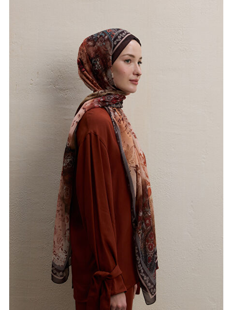 Fresh Scarfs Ellen Desen İpek Krep Şal Kiremit - S000420369-18657