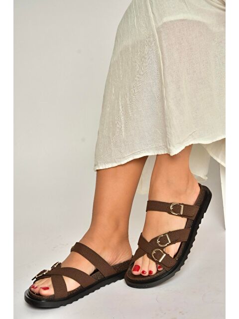 Fox Shoes Kahverengi Kadın Terlik Y250502502 - S000518138-19413