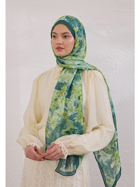 Fresh Scarfs Summer Bloom Desen Rami Şal Çam Yeşili - S000420349-18194