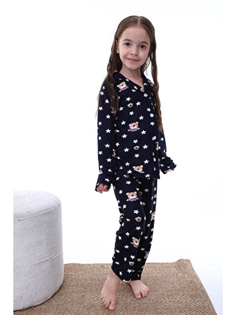 Myhanne Yıldız ve Ayı Desenli Yakalı Kız Pijama Takımı 2215 - S000304133-21164