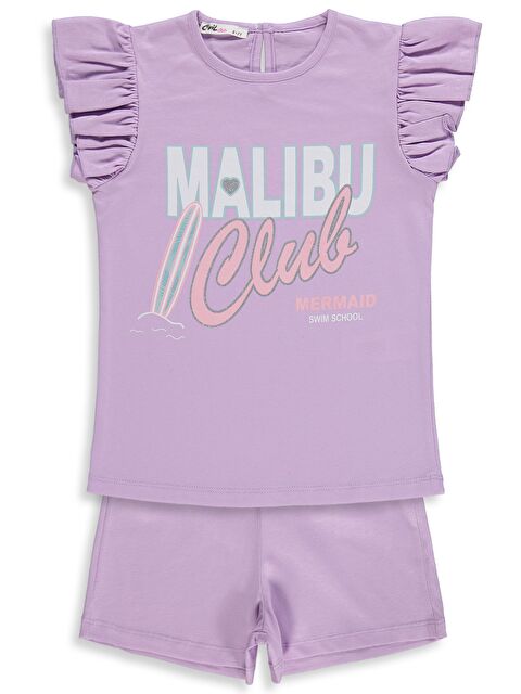 Civil Girls Malibu Baskılı Şortlu 6-9 Yaş Takım - Lila