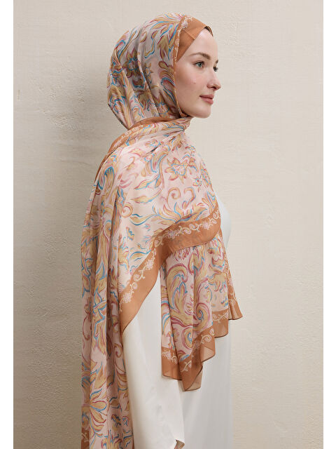 Fresh Scarfs Laura Desen İpek Krep Şal Şeftalı - S000420434-17605