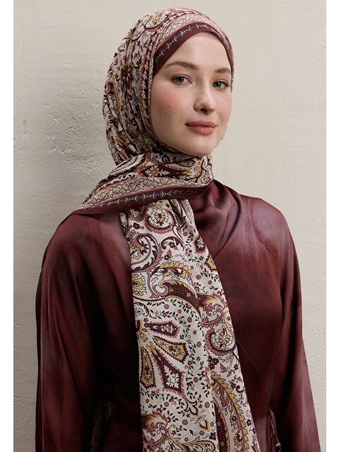 Fresh Scarfs Elegant Desen Şal Vişne - S000420292-877