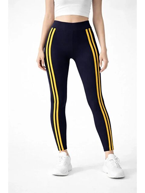 Jane's Elastanlı Yan Sarı Şeritli Detaylı Tayt - Siyah