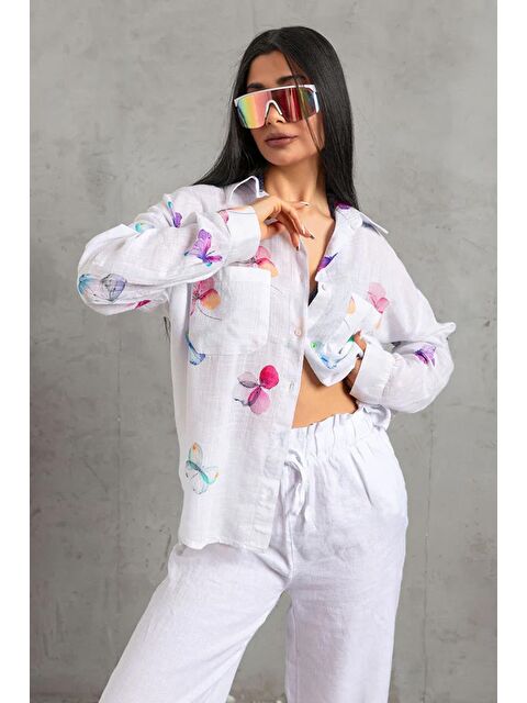 Fashion Friends Desenli Pamuklu Uzun Kollu Kadın Gömlek 26Y0052K1