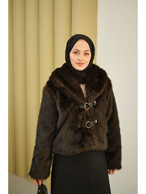 Locco Moda Kadın Deri Kemerli Kürk Kahverengi - S000492614-19413