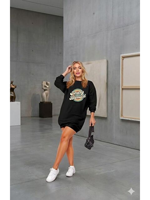 Jane's Kadın Uzun Kollu Bisiklet Yaka Yazılı Viskon Iki Iplik Elbise - S000529062-19351