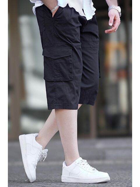 Madmext Siyah Kargo Cep Erkek Kapri %100 Pamuk Kargo Şort 6875 - S000197587-19351