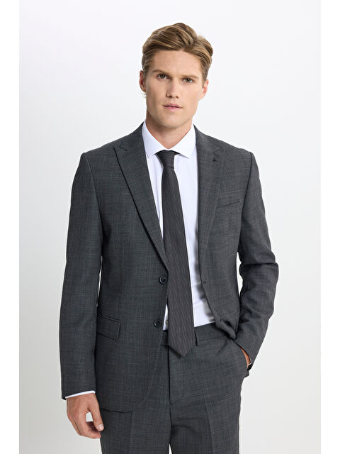 Altınyıldız Classics Erkek Antrasit Taşınabilir Torbalı Slim Fit Mono Yaka Desenli Takım Elbise