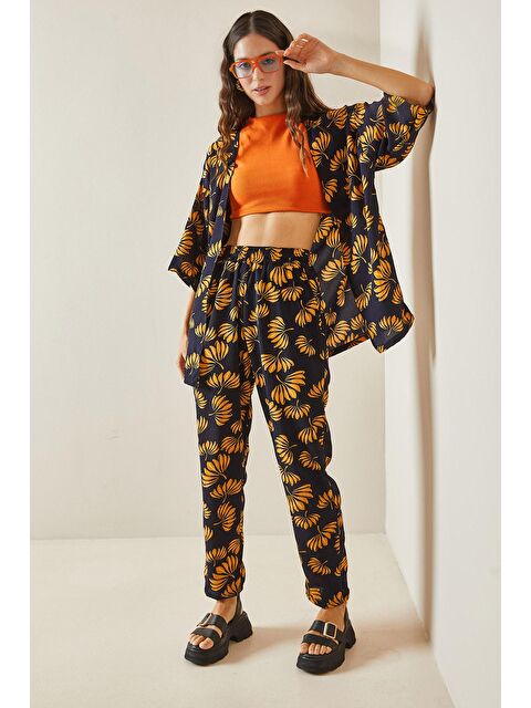 Xhan Lacivert Desenli Kimono Takım 5YXK8-48492-14 - S000191497-21164