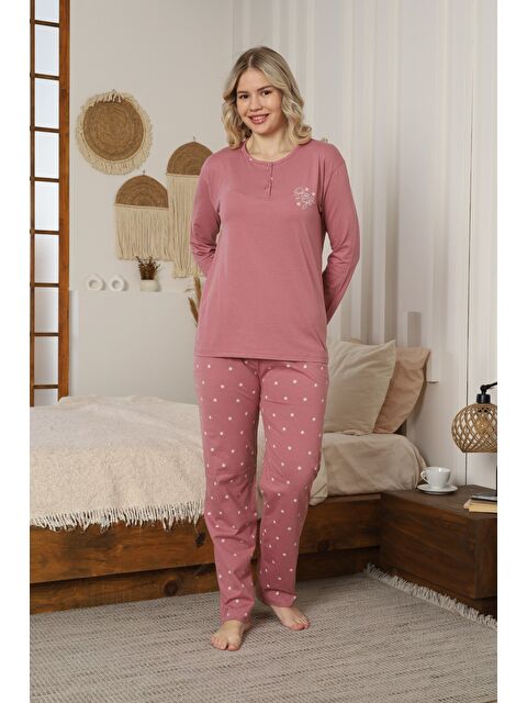 Formo Kadın Modal Kumaş Yıldızlı Düğmeli Kaliteli Esnek Rahat Pijama Takımı