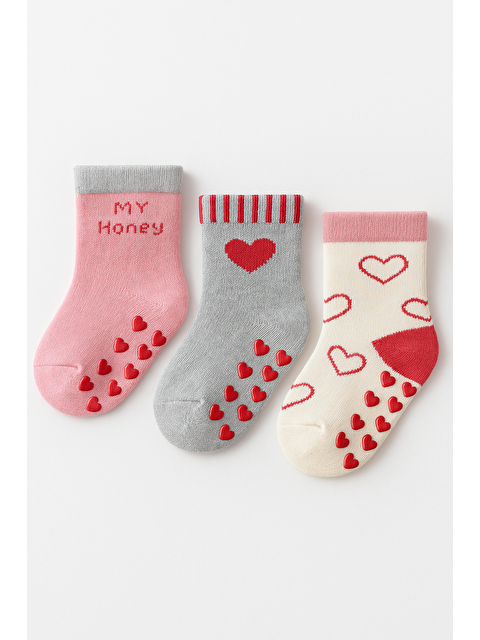 Katia And Bony Kız Bebek Kalpli 3'Lü Havlu Soket Çorap - S000388887-20063