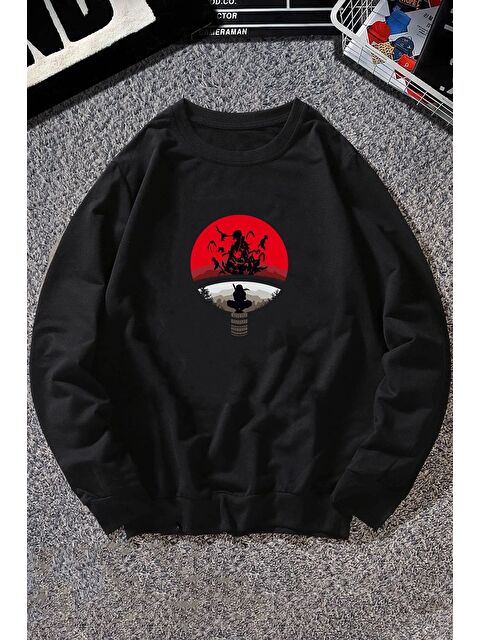 uyguntarz Unisex Itachi Uchiha Baskılı Bisiklet Yaka %100 Pamuk Sweatshirt - S000269639-19351