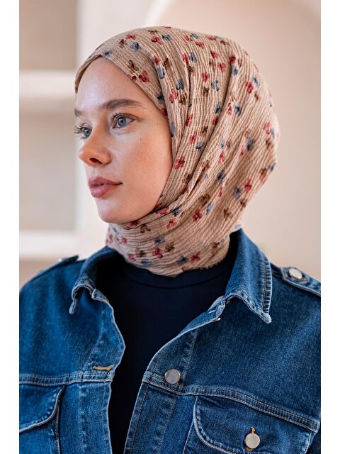 Jawel Kadın Çiçek Desenli Kırışmaz Bürümcük Şal 190*80 Cm - S000374405-29705