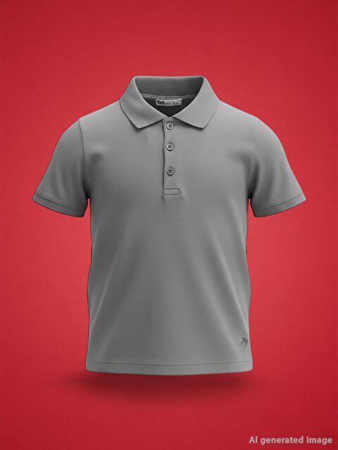 Civil Boys Erkek Çocuk Palmiye Nakışlı Polo Yaka 6-9 Yaş Tişört - Gri