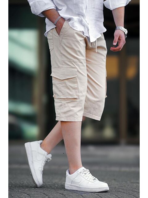 Madmext Bej Kargo Cep Erkek Kapri %100 Pamuk Kargo Şort 6875 - S000197587-19928
