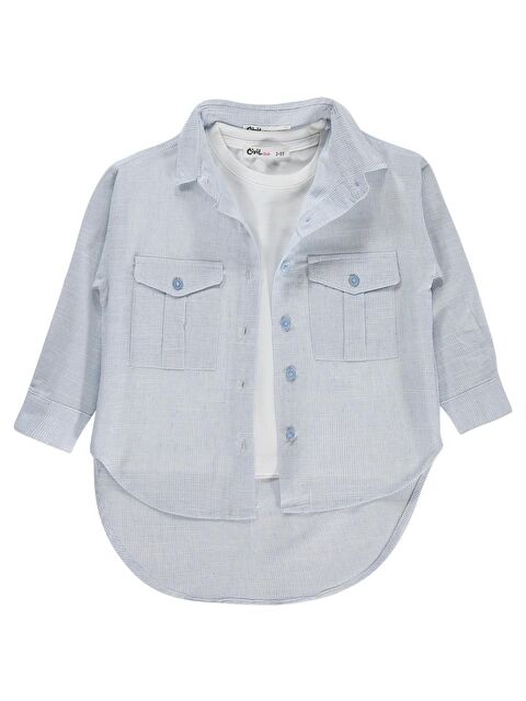 Civil Girls Çift Cepli Çizgili 2-5 Yaş Gömlek - Pembe