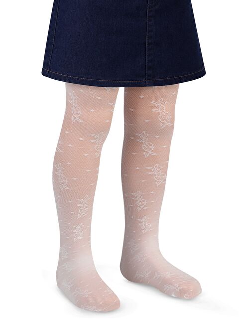 Katamino Likosi İnce Desenli Kız Külotlu Çorap 2-14 Yaş - Bej