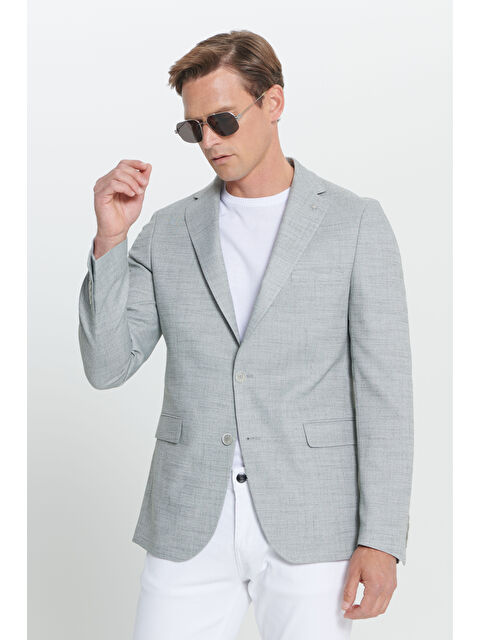 Altınyıldız Classics Erkek Yeşil Slim Fit Dar Kesim Mono Yaka Kapak Cepli Diagonal Esnek Ceket