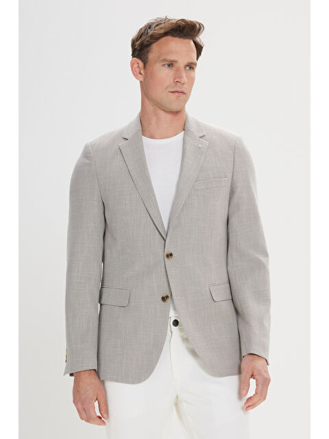 AC&Co / Altınyıldız Classics Erkek Bej-Siyah Regular Fit Mono Yaka Ceket - S000512440-37216