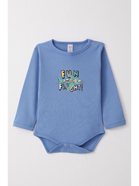 Breeze Erkek Bebek Çıtçıtlı Body Pilot Hayvancıklar Baskılı Mavi (9 Ay-2 Yaş) - S000316980-17234