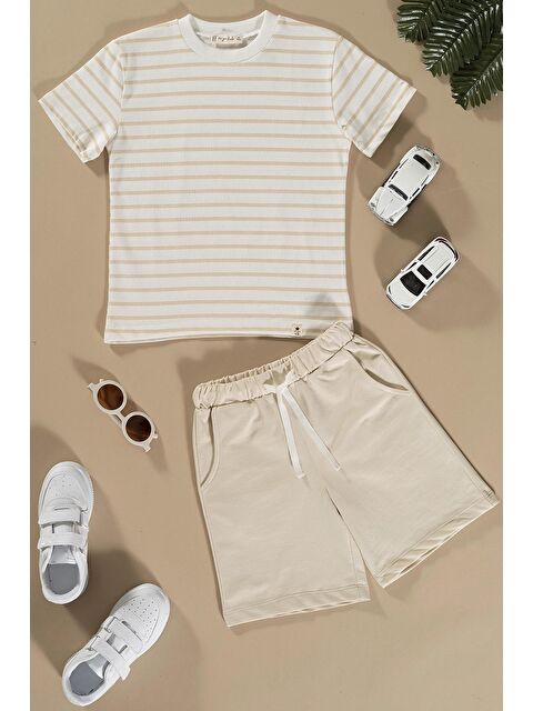 For You Kids Çizgili Taş Tshirt Şort Takım - S000150819-25636