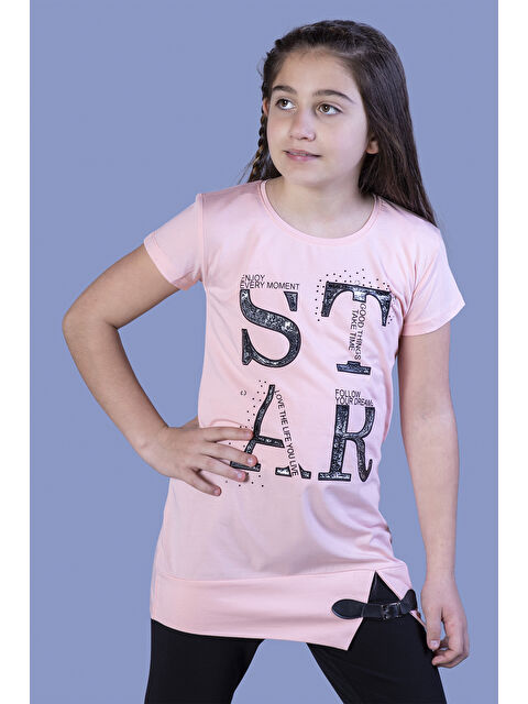 Toontoykids Kız Çocuk Star Baskılı Kemer Detaylı Tişört - S000255336-7152