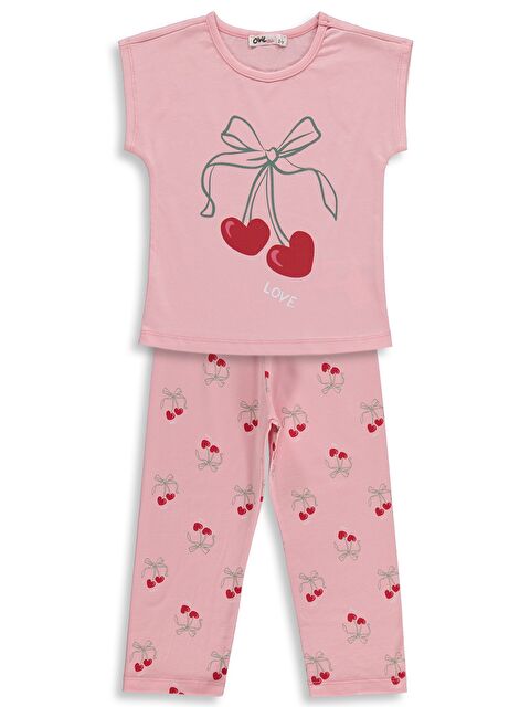 Civil Girls Kiraz Desenli 2-5 Yaş Pijama Takımı - Pudra