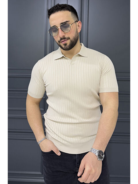 Mishar İtalia Erkek Polo Yaka Kendinden Çizgi Desenli Triko Tişört - S000361345-25636