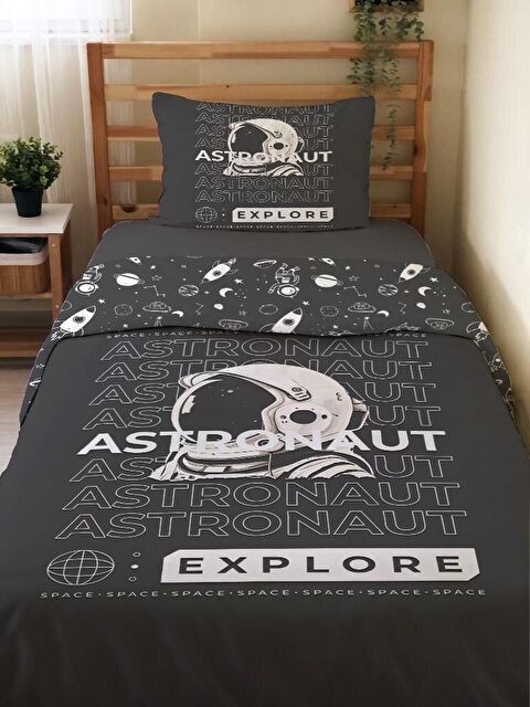 Evmila Çift Taraflı Astronot Desenli Çarşafsız Takım Tek Kişilik Nevresim Takımı 160x220 Cm - S000123265-23173