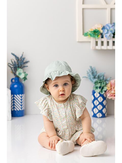 MİNİNİO Kız Bebek Çiçek Desenli Kısa Tulum - Yavruağzı - S000362836-2373