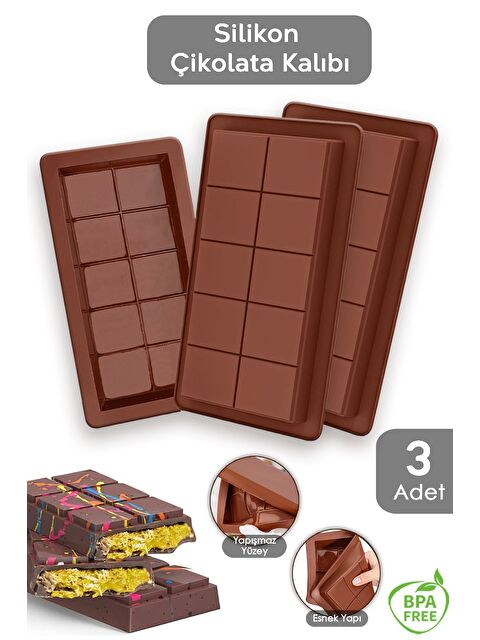 Meleni Home 3 Adet Dubai Çikolatası Kalıbı Büyük Tablet Çikolata Kalıbı Silikon Kalıp - S000385405-19413