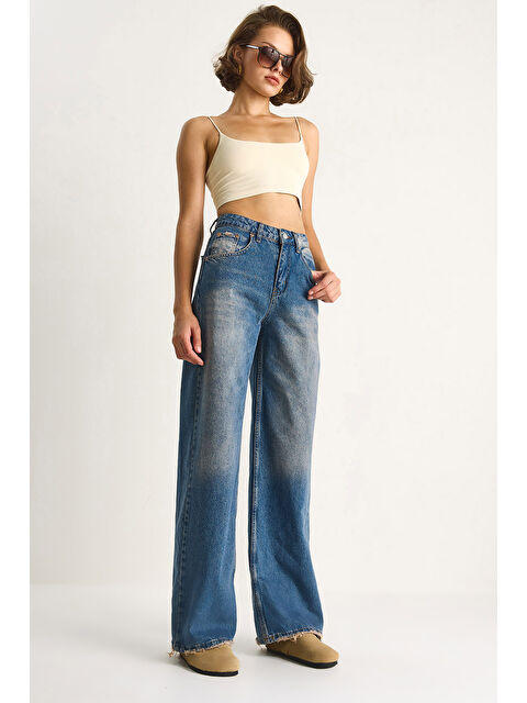 SHADE Kadın Yüksek Bel Soluk Efektli Bol Kesim Denim Pantolon - S000442428-17234