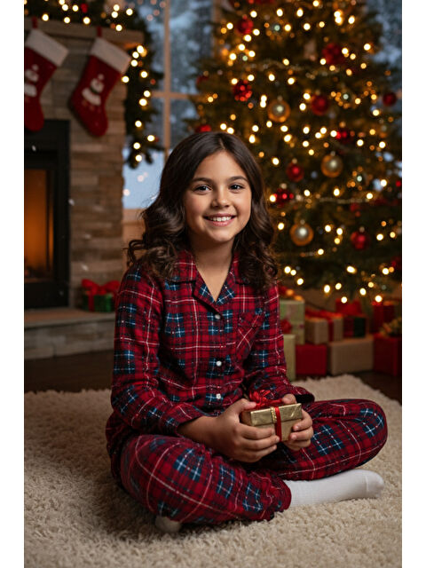 Fullamoda Ekose Desenli Süet Kız Çocuk Pijama Takımı - S000481465-20045