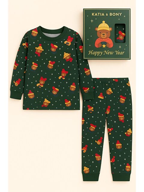 Katia And Bony Çocuk Teddy Desenli Kutulu Yılbaşı Pijama Takımı Yeşil - S000487235-18194
