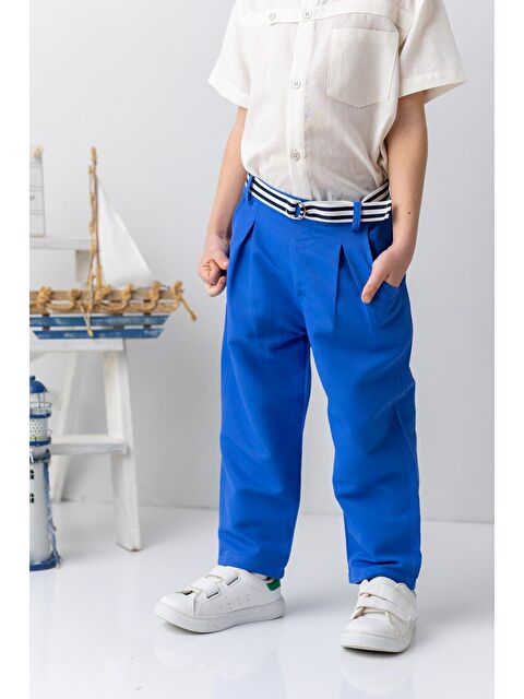 MİNİNİO Erkek Çocuk Kemerli Gabardin Pantolon - Sax - S000362848-23710