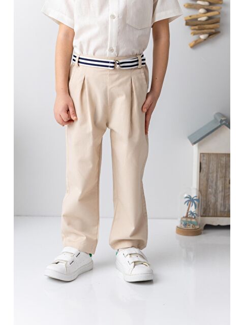 MİNİNİO Erkek Çocuk Kemerli Gabardin Pantolon - Taş Rengi - S000362849-25636