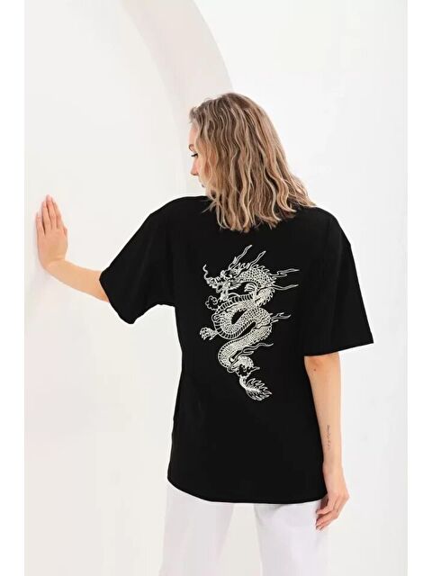 Jane's Unisex Baskılı Oversize T-Shirt - Siyah