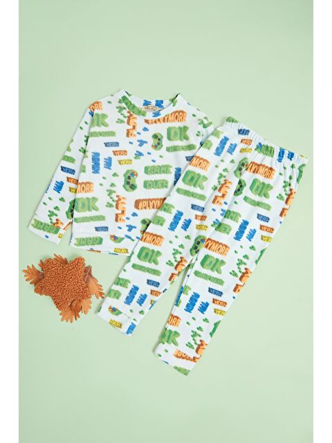 Fullamoda Ev Desenli Polar Unisex Çocuk Pijama Takımı - S000310681-17437