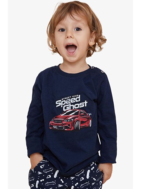 Breeze Erkek Çocuk Uzun Kollu Tişört Hayalet Araba Baskılı Lacivert (1.5-3 Yaş) - S000068483-21164