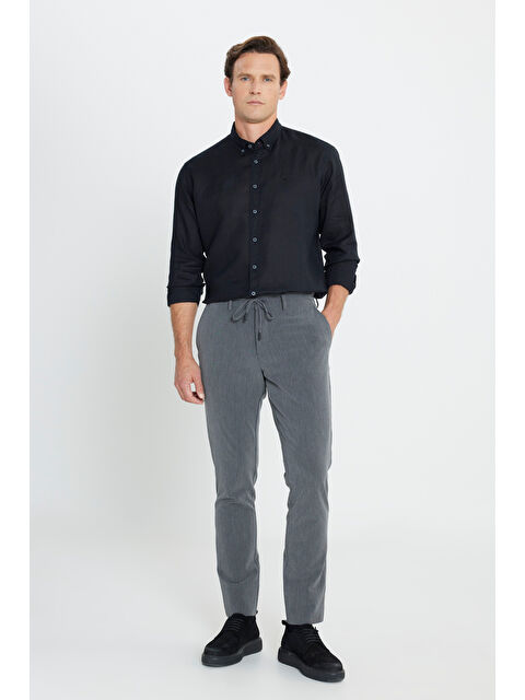 Altınyıldız Classics Erkek Antrasit Slim Fit Dar Kesim Yan Cepli Desenli Beli Lastikli Pantolon